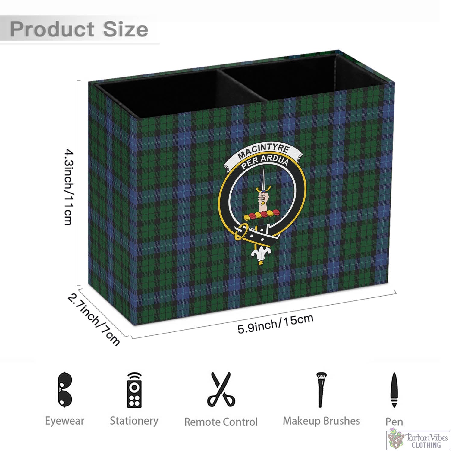 Tartan Vibes Clothing MacIntyre Tartan Pen Holder with Family Crest