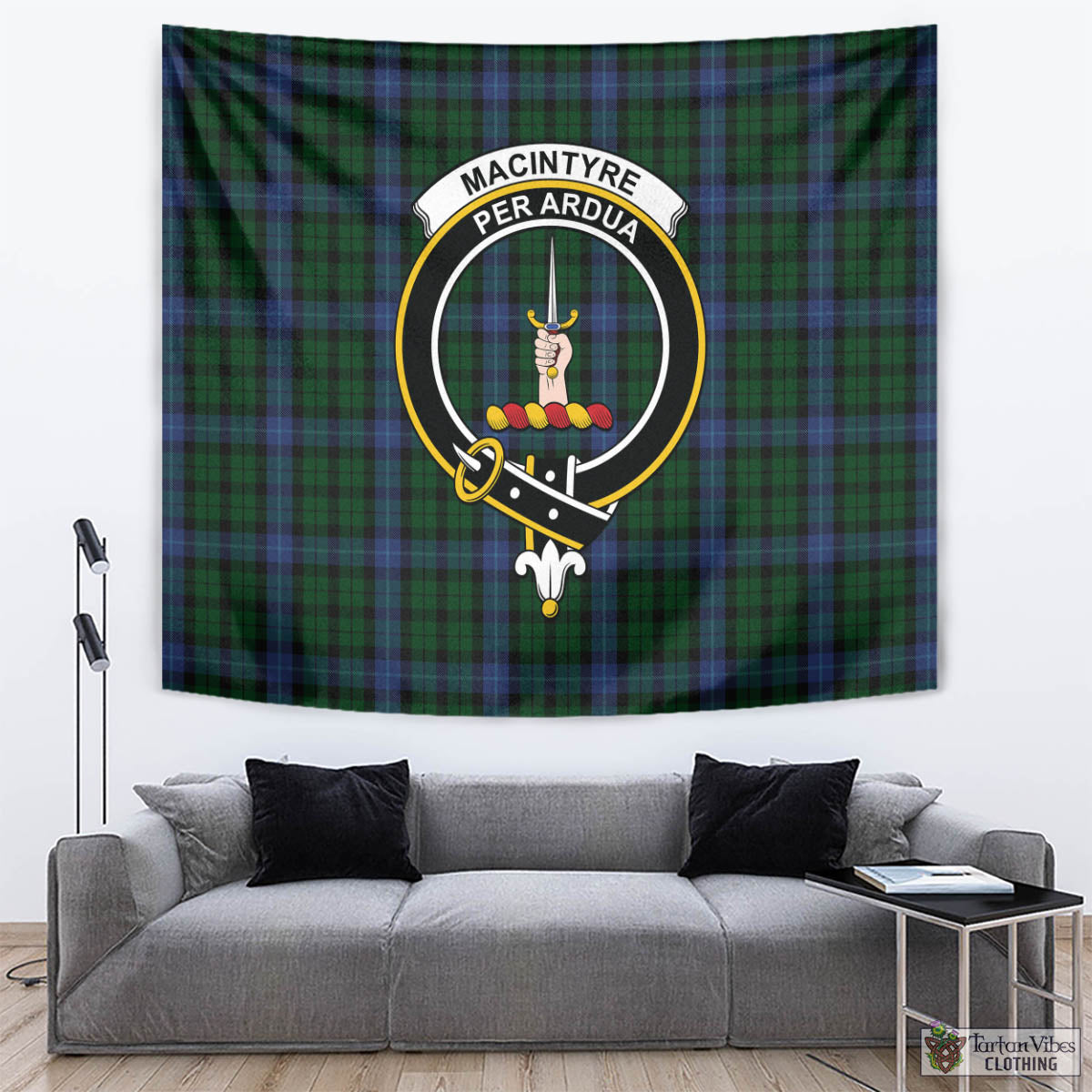 Tartan Vibes Clothing MacIntyre Tartan Tapestry Wall Hanging and Home Decor for Room with Family Crest