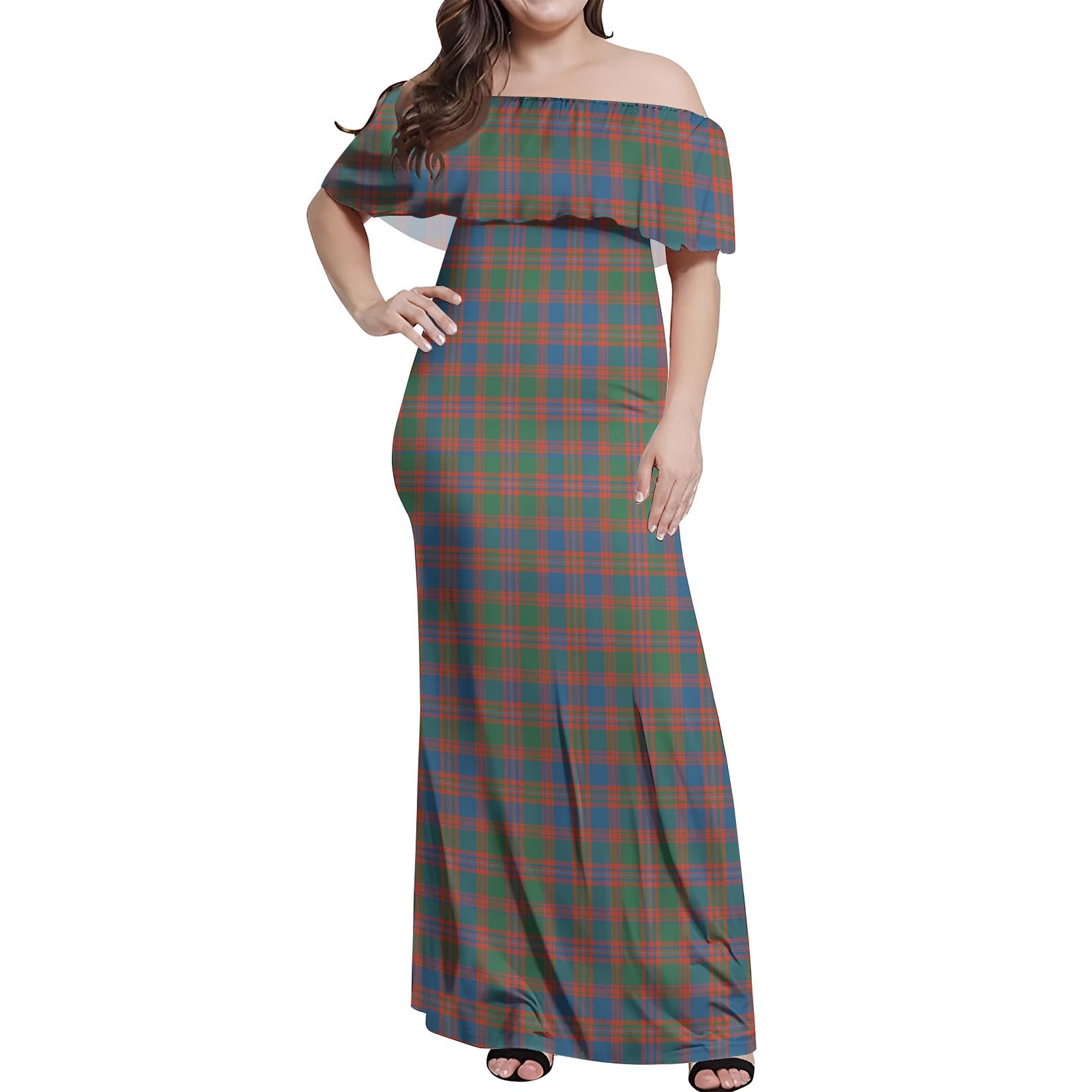 MacIntyre Ancient Tartan Off Shoulder Long Dress Women's Dress - Tartanvibesclothing