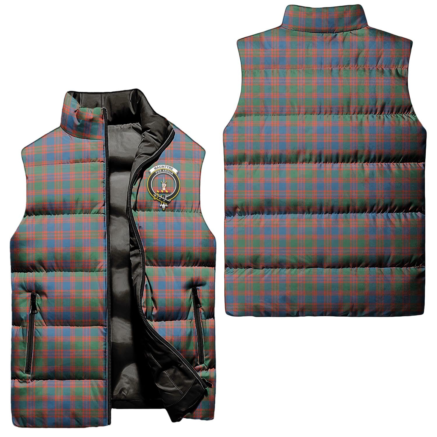 MacIntyre Ancient Tartan Sleeveless Puffer Jacket with Family Crest Unisex - Tartanvibesclothing