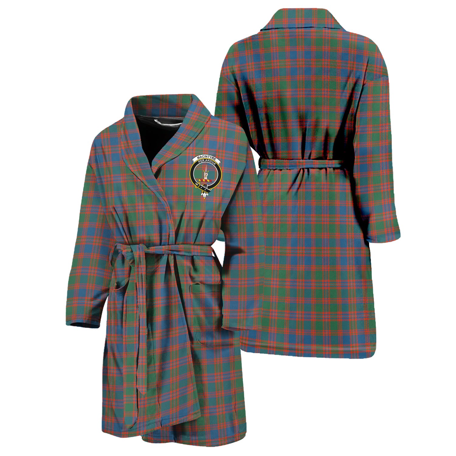 MacIntyre Ancient Tartan Bathrobe with Family Crest Unisex S - Tartan Vibes Clothing