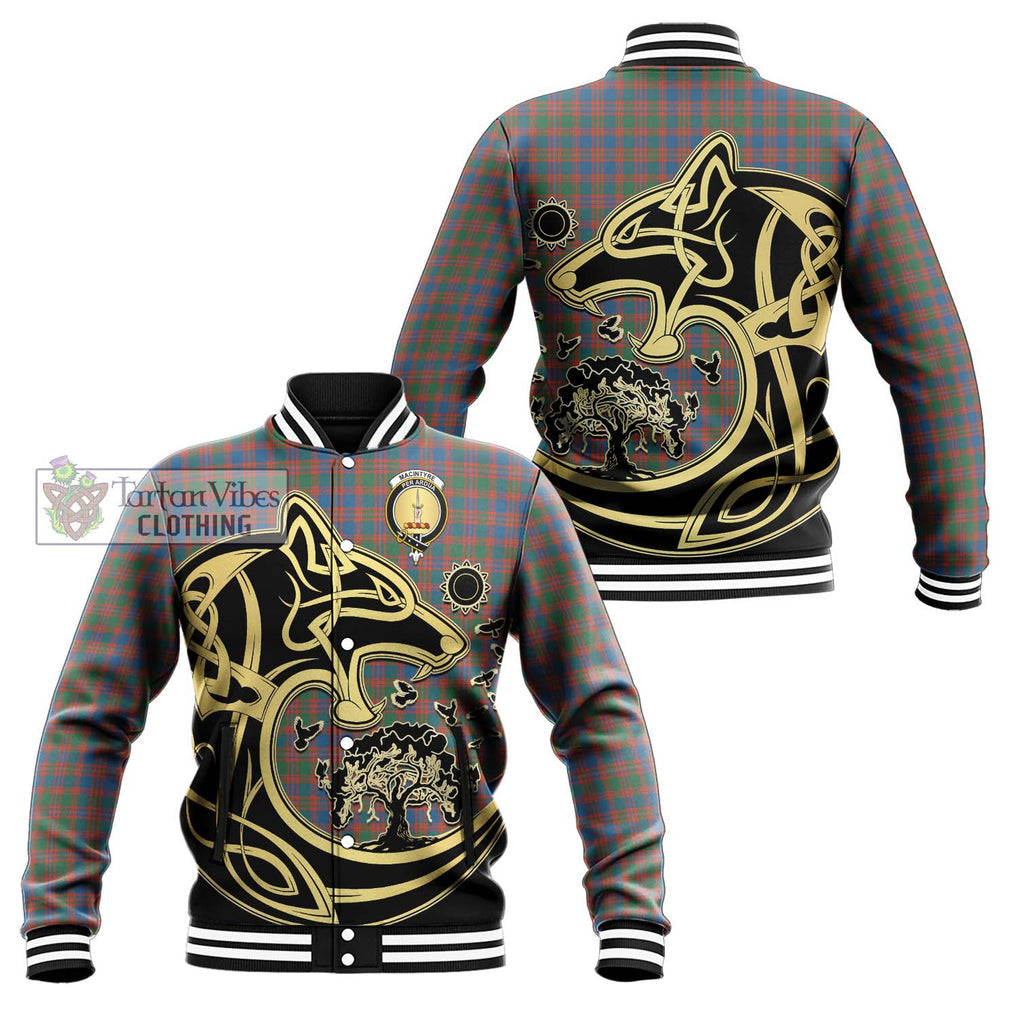 MacIntyre Ancient Tartan Baseball Jacket with Family Crest Celtic Wolf Style Unisex - Tartan Vibes Clothing