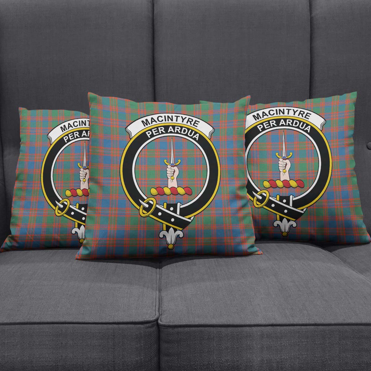 MacIntyre Ancient Tartan Pillow Cover with Family Crest Square Pillow Cover - Tartanvibesclothing