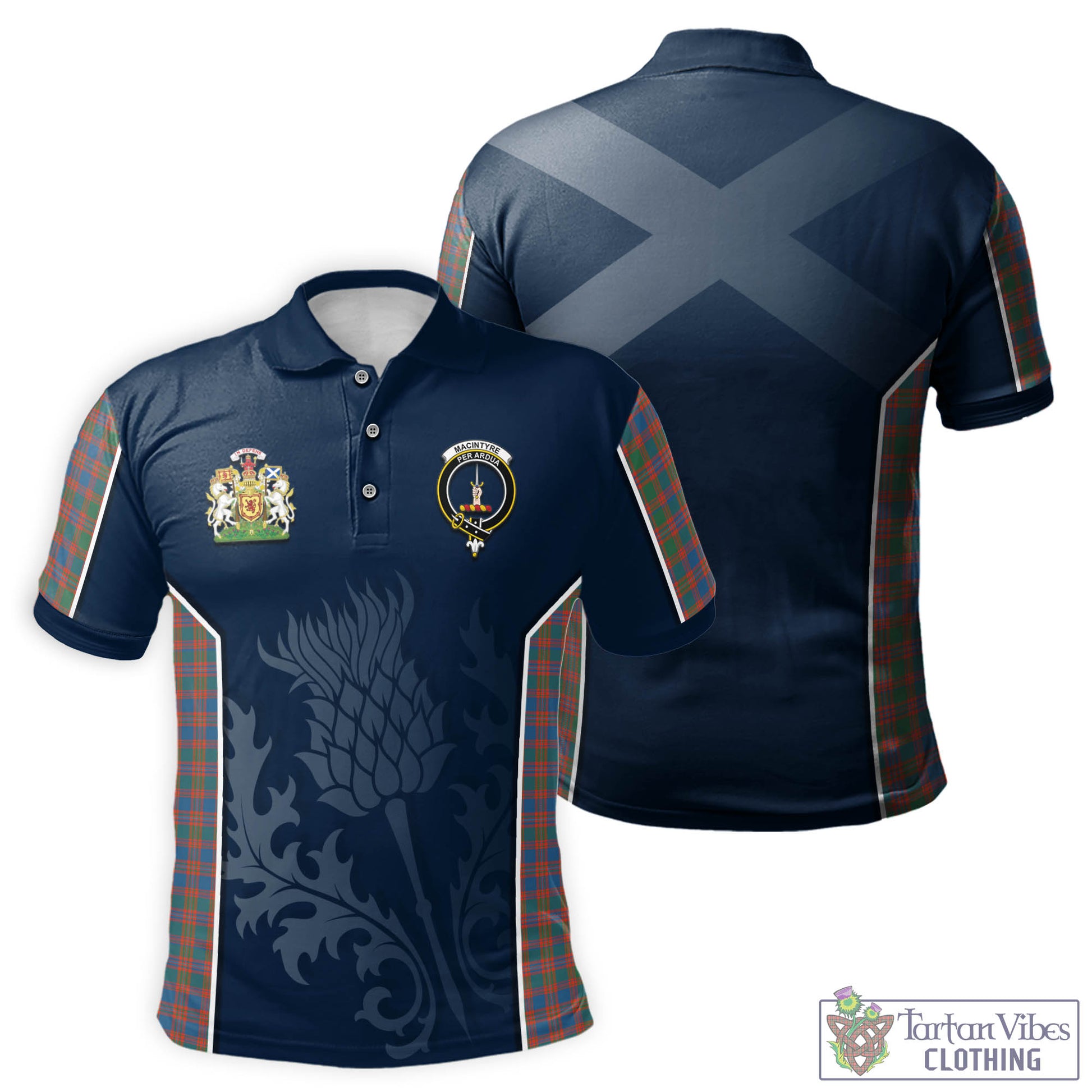 Tartan Vibes Clothing MacIntyre Ancient Tartan Men's Polo Shirt with Family Crest and Scottish Thistle Vibes Sport Style