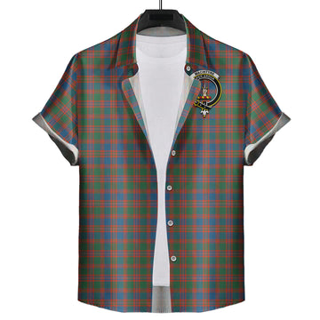 MacIntyre Ancient Tartan Short Sleeve Button Down Shirt with Family Crest