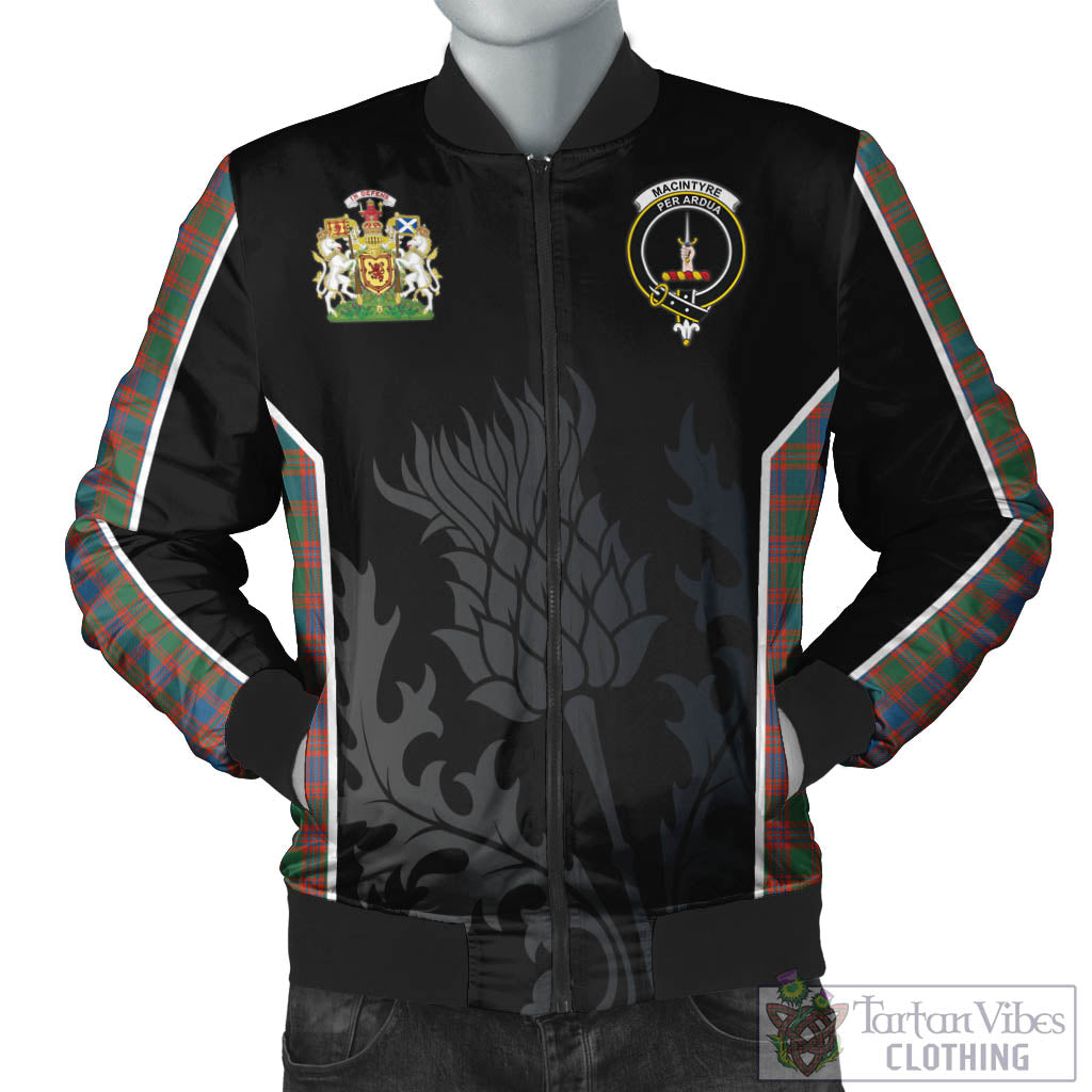 Tartan Vibes Clothing MacIntyre Ancient Tartan Bomber Jacket with Family Crest and Scottish Thistle Vibes Sport Style