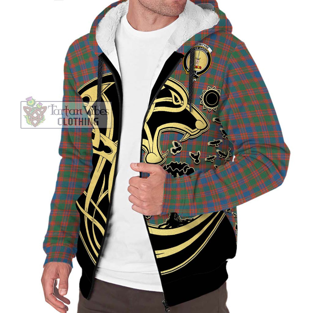 MacIntyre Ancient Tartan Sherpa Hoodie with Family Crest Celtic Wolf Style Unisex S - Tartan Vibes Clothing