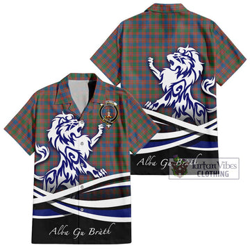 MacIntyre Ancient Tartan Short Sleeve Button Shirt with Alba Gu Brath Regal Lion Emblem