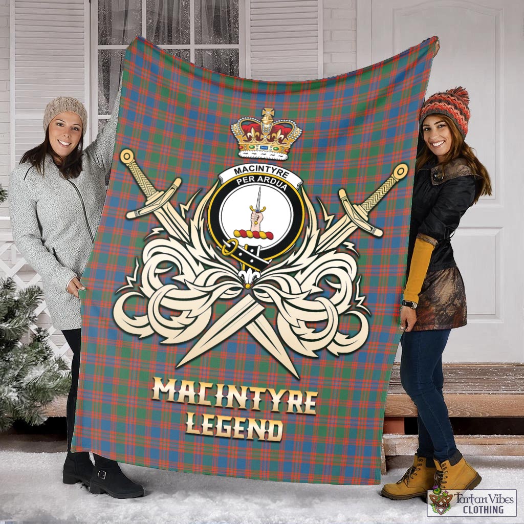 Tartan Vibes Clothing MacIntyre Ancient Tartan Blanket with Clan Crest and the Golden Sword of Courageous Legacy