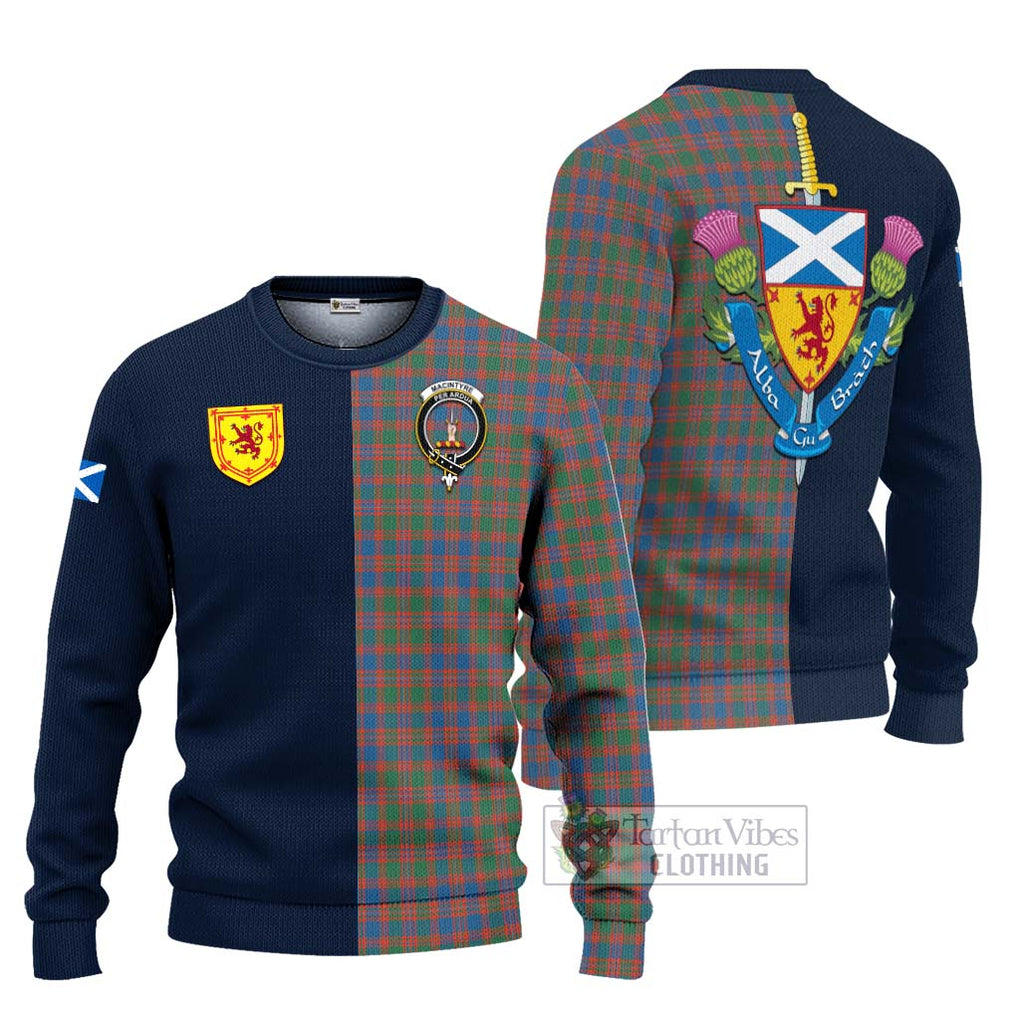 Tartan Vibes Clothing MacIntyre Ancient Tartan Knitted Sweater with Scottish Lion Royal Arm Half Style