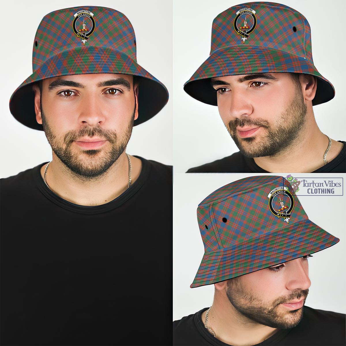 Tartan Vibes Clothing MacIntyre Ancient Tartan Bucket Hat with Family Crest