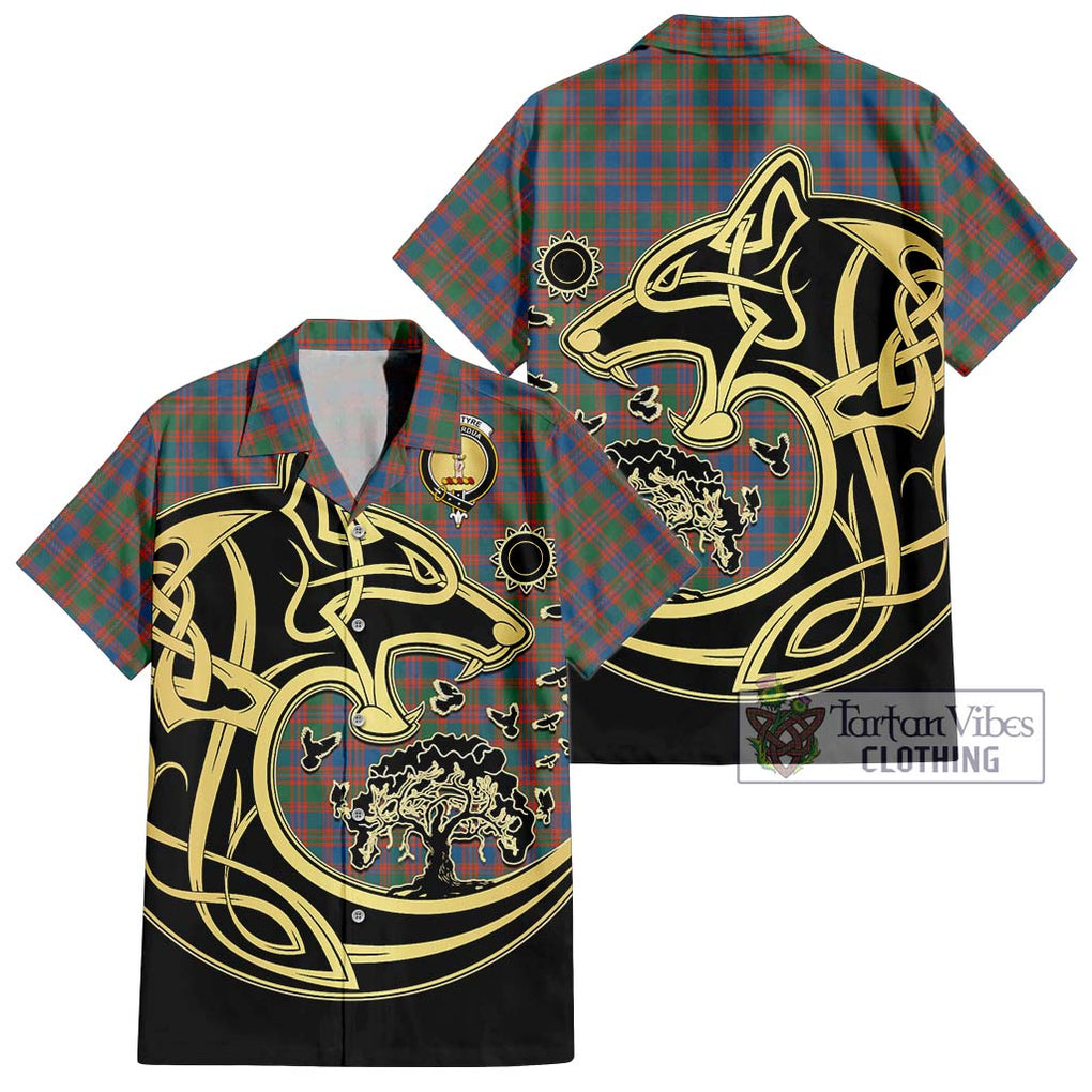 MacIntyre Ancient Tartan Short Sleeve Button Shirt with Family Crest Celtic Wolf Style Kid - Tartan Vibes Clothing