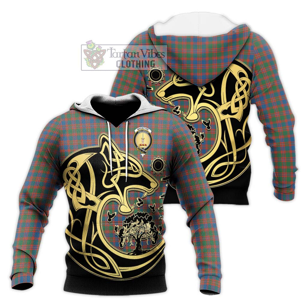 MacIntyre Ancient Tartan Knitted Hoodie with Family Crest Celtic Wolf Style Unisex Knitted Pullover Hoodie - Tartan Vibes Clothing