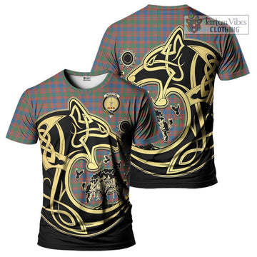 MacIntyre Ancient Tartan T-Shirt with Family Crest Celtic Wolf Style