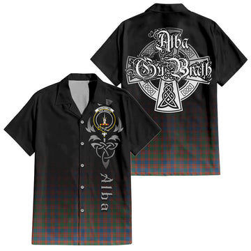 MacIntyre Ancient Tartan Short Sleeve Button Up Shirt Featuring Alba Gu Brath Family Crest Celtic Inspired