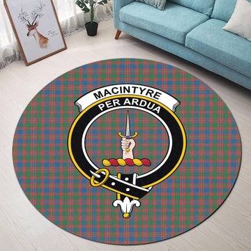 MacIntyre Ancient Tartan Round Rug with Family Crest