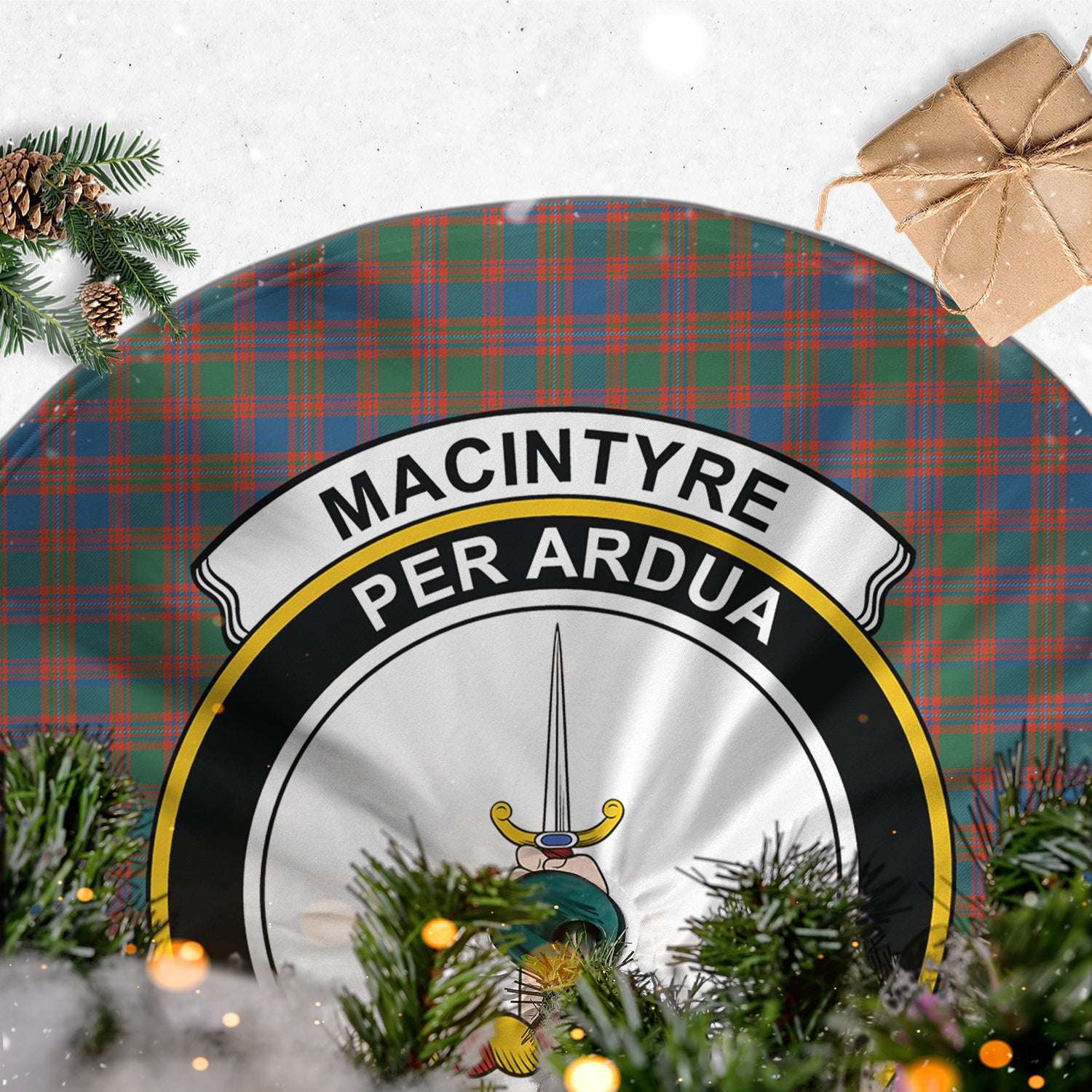 MacIntyre Ancient Tartan Christmas Tree Skirt with Family Crest - Tartanvibesclothing