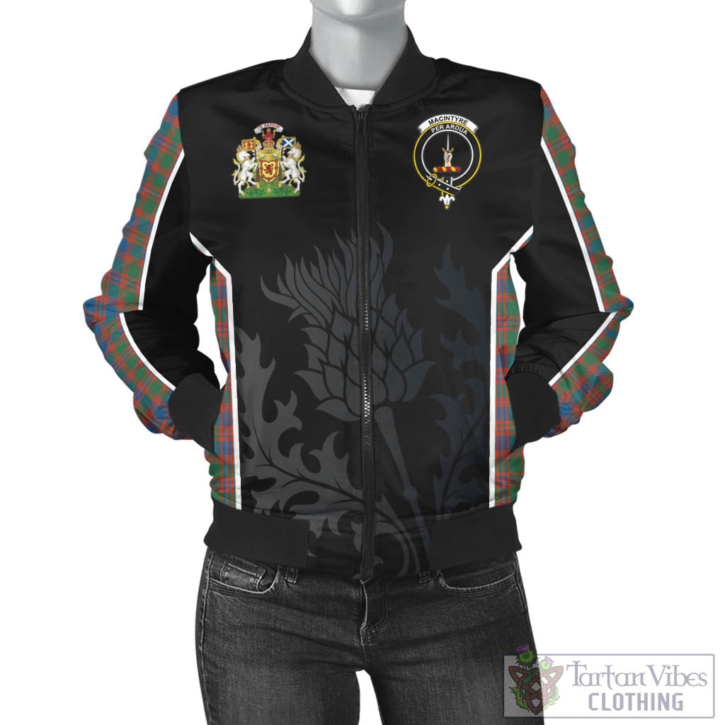 Tartan Vibes Clothing MacIntyre Ancient Tartan Bomber Jacket with Family Crest and Scottish Thistle Vibes Sport Style