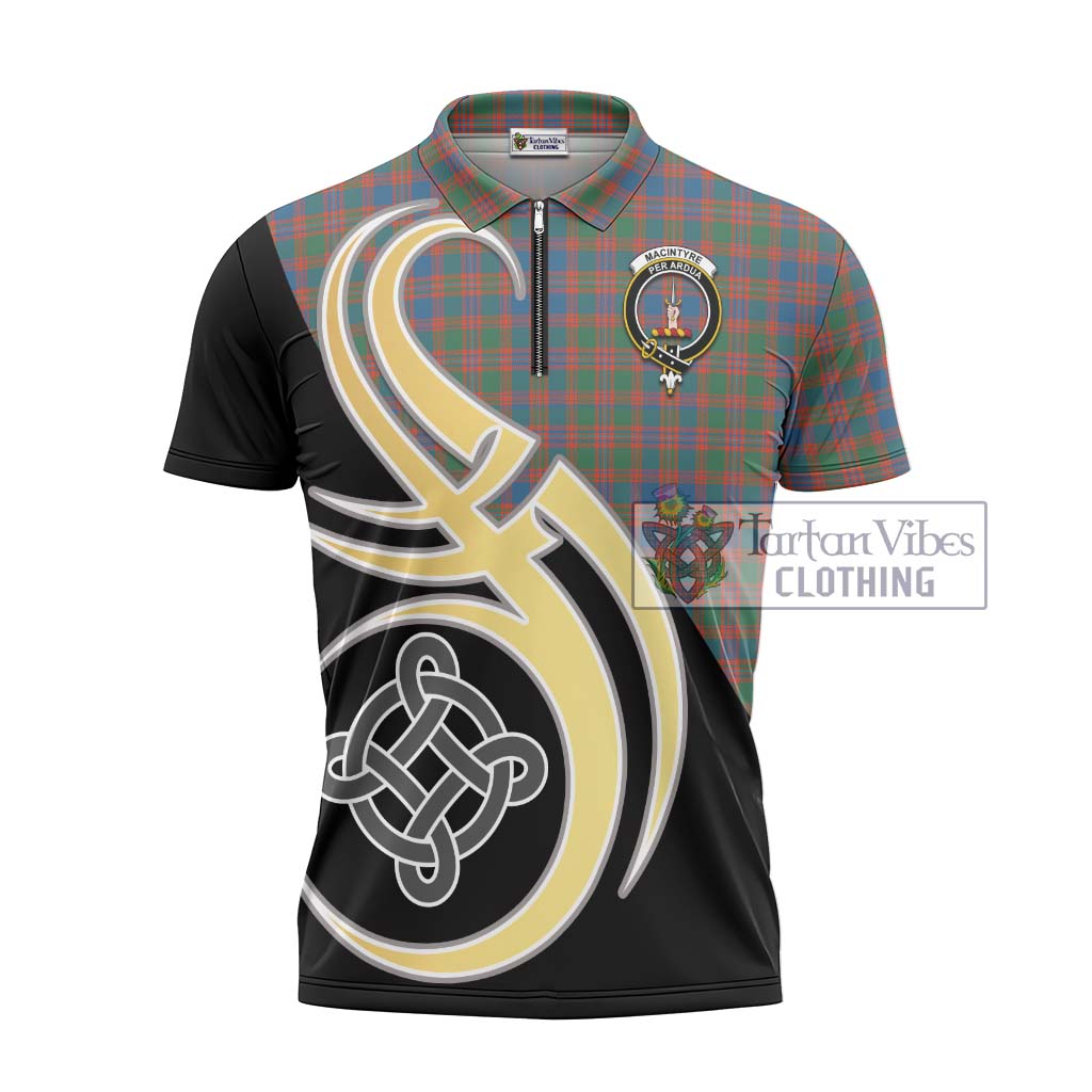 Tartan Vibes Clothing MacIntyre Ancient Tartan Zipper Polo Shirt with Family Crest and Celtic Symbol Style