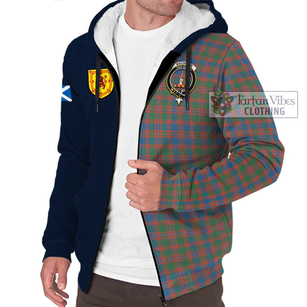 Tartan Vibes Clothing MacIntyre Ancient Tartan Sherpa Hoodie with Scottish Lion Royal Arm Half Style