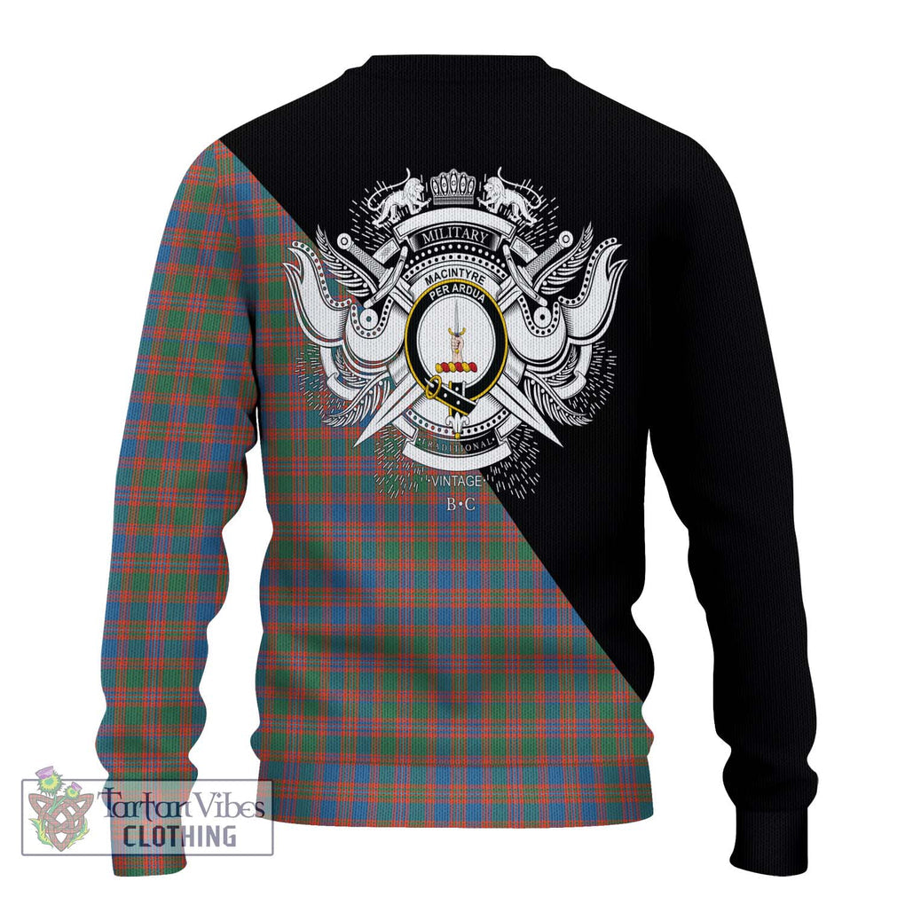 MacIntyre Ancient Tartan Knitted Sweater with Family Crest and Military Logo Style - Tartanvibesclothing Shop