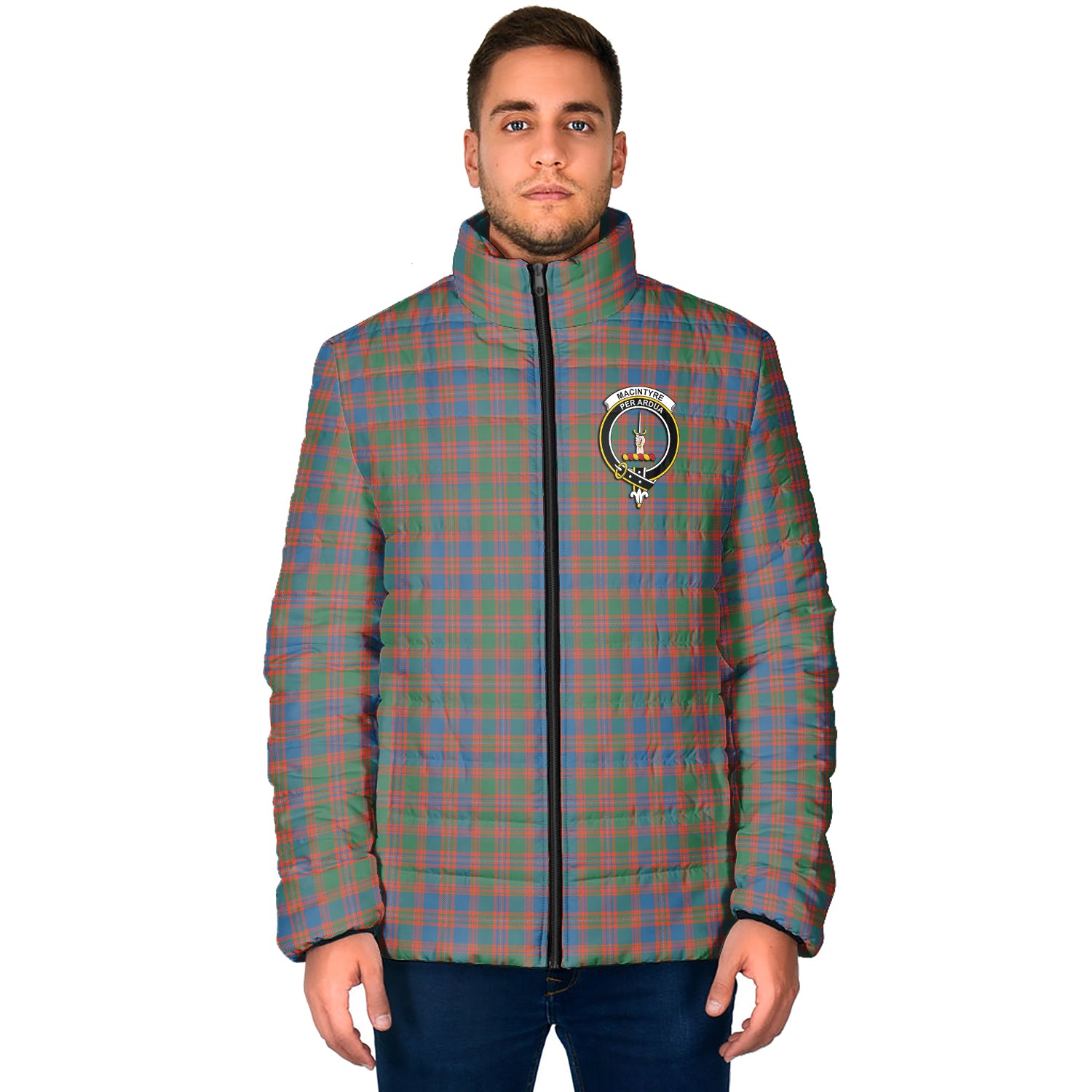 MacIntyre Ancient Tartan Padded Jacket with Family Crest - Tartan Vibes Clothing