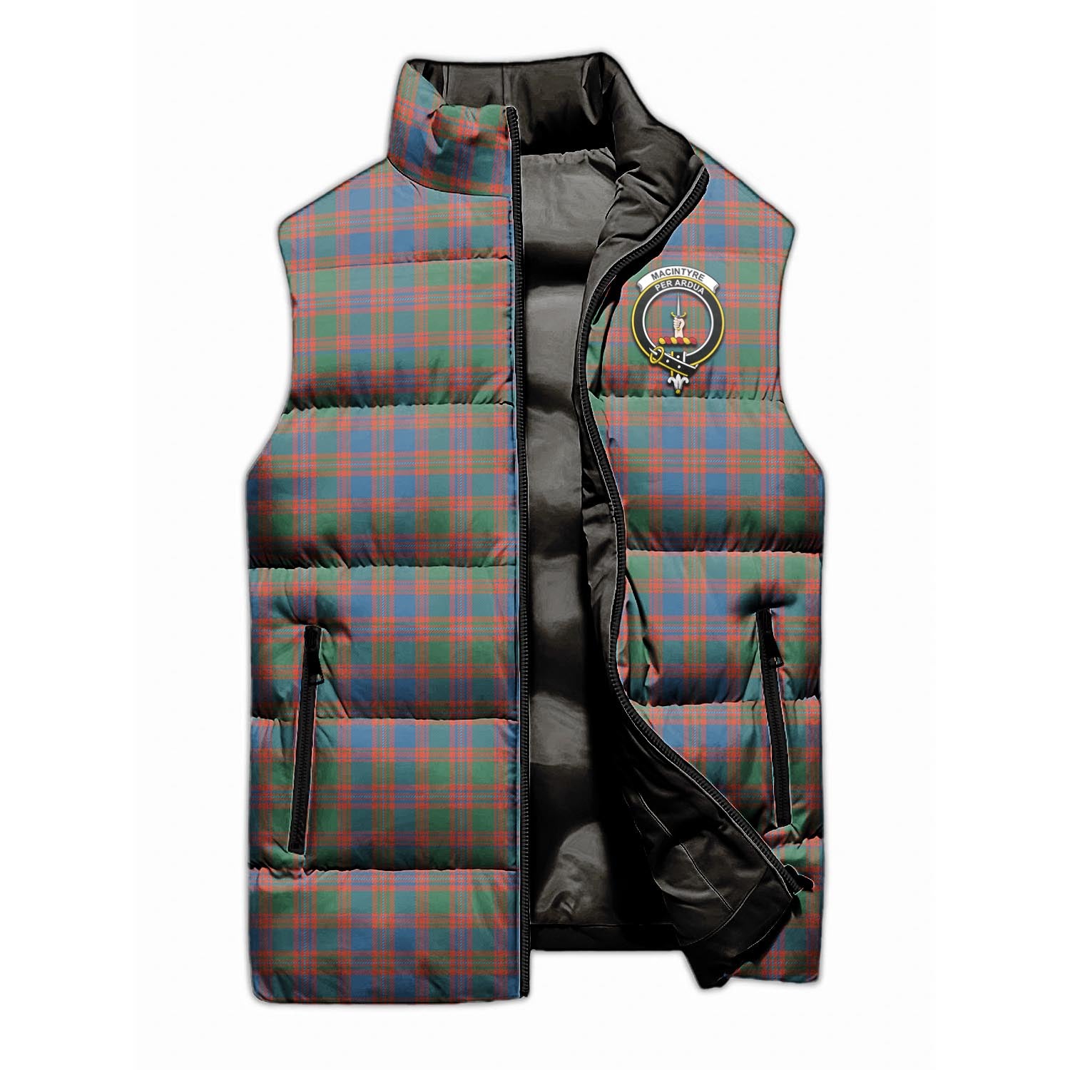 MacIntyre Ancient Tartan Sleeveless Puffer Jacket with Family Crest - Tartanvibesclothing