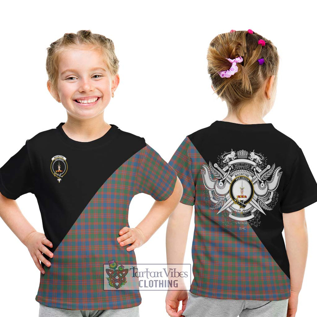 MacIntyre Ancient Tartan Kid T-Shirt with Family Crest and Military Logo Style - Tartanvibesclothing Shop