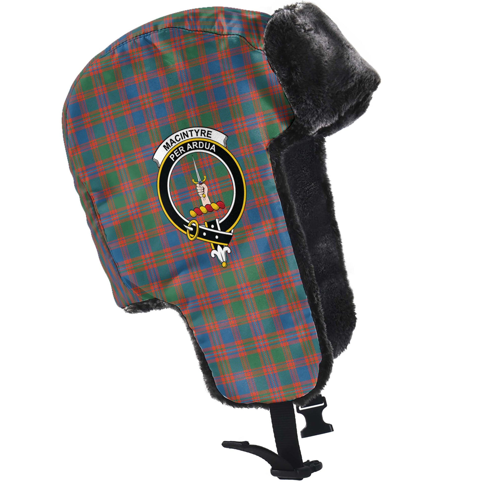 MacIntyre Ancient Tartan Winter Trapper Hat with Family Crest - Tartanvibesclothing