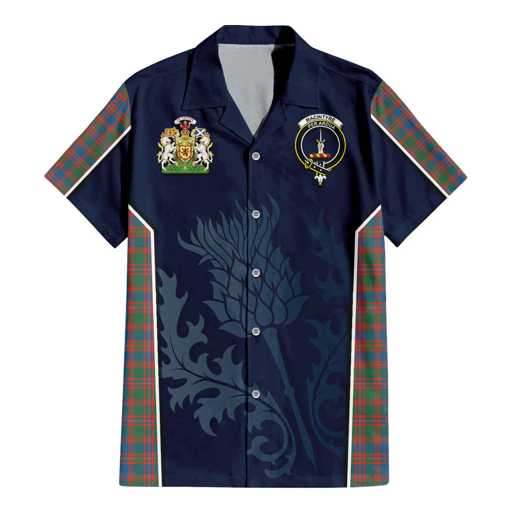 Tartan Vibes Clothing MacIntyre Ancient Tartan Short Sleeve Button Up Shirt with Family Crest and Scottish Thistle Vibes Sport Style