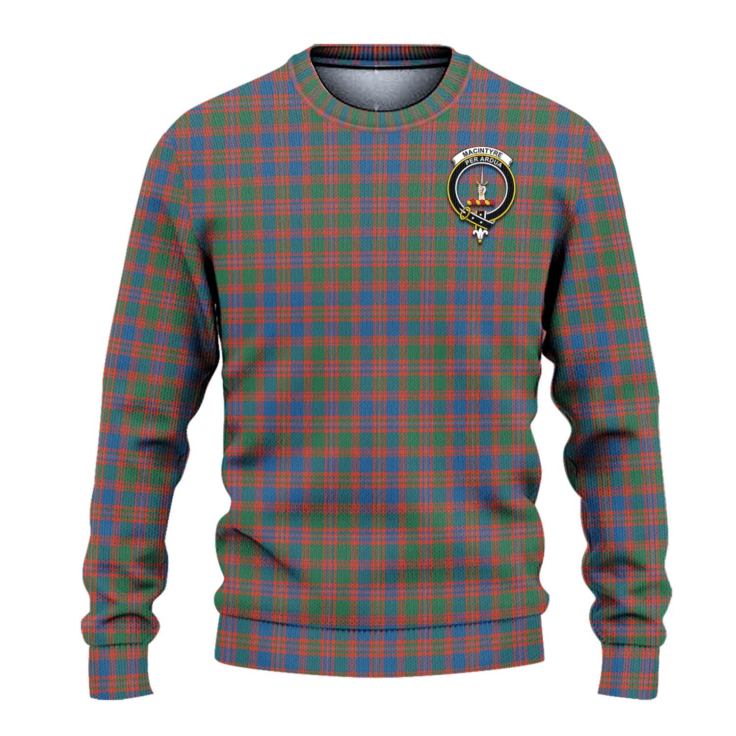 MacIntyre Ancient Tartan Knitted Sweater with Family Crest - Tartanvibesclothing