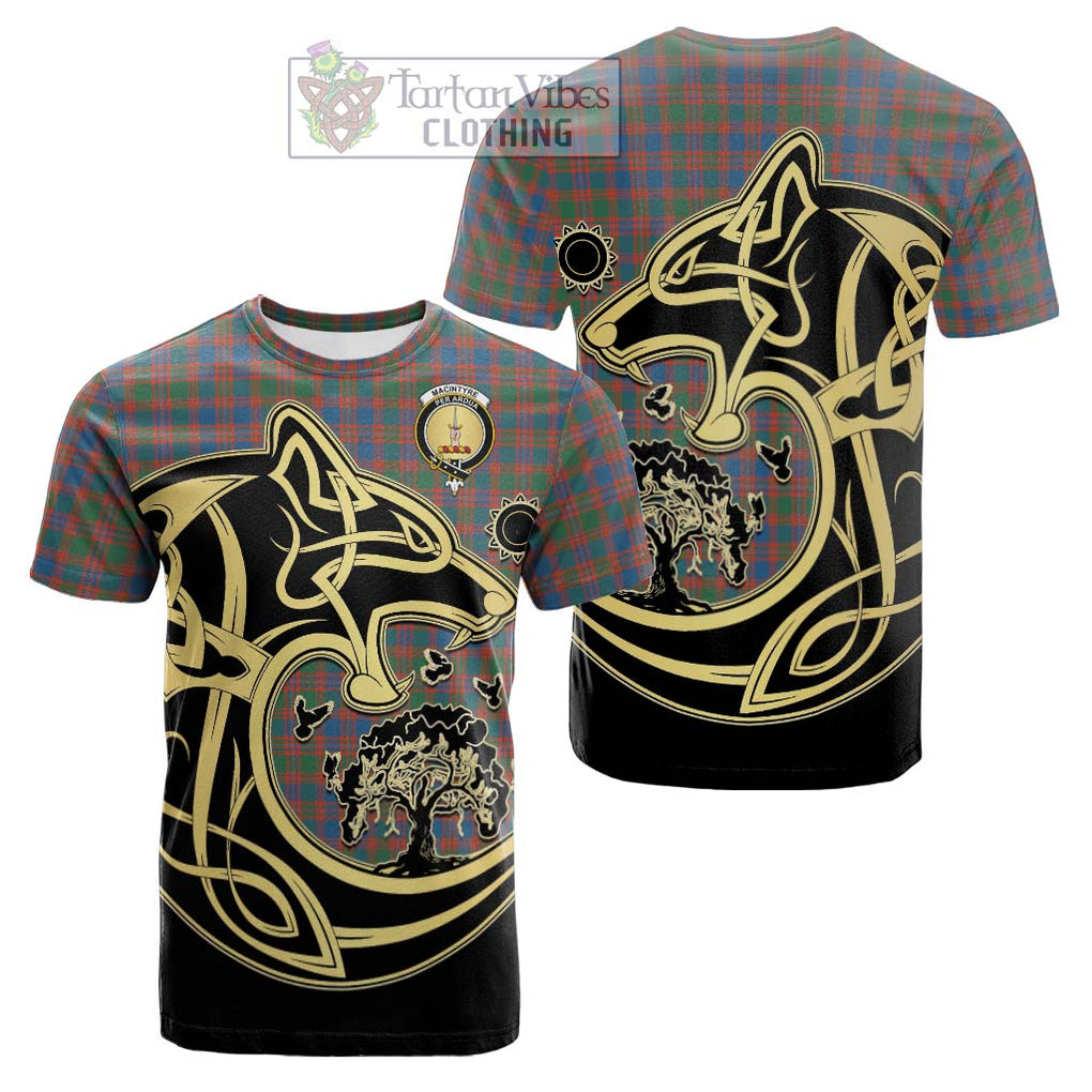 Tartan Vibes Clothing MacIntyre Ancient Tartan Cotton T-shirt with Family Crest Celtic Wolf Style