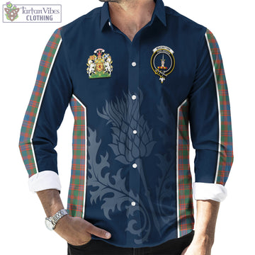 MacIntyre Ancient Tartan Long Sleeve Button Up Shirt with Family Crest and Scottish Thistle Vibes Sport Style