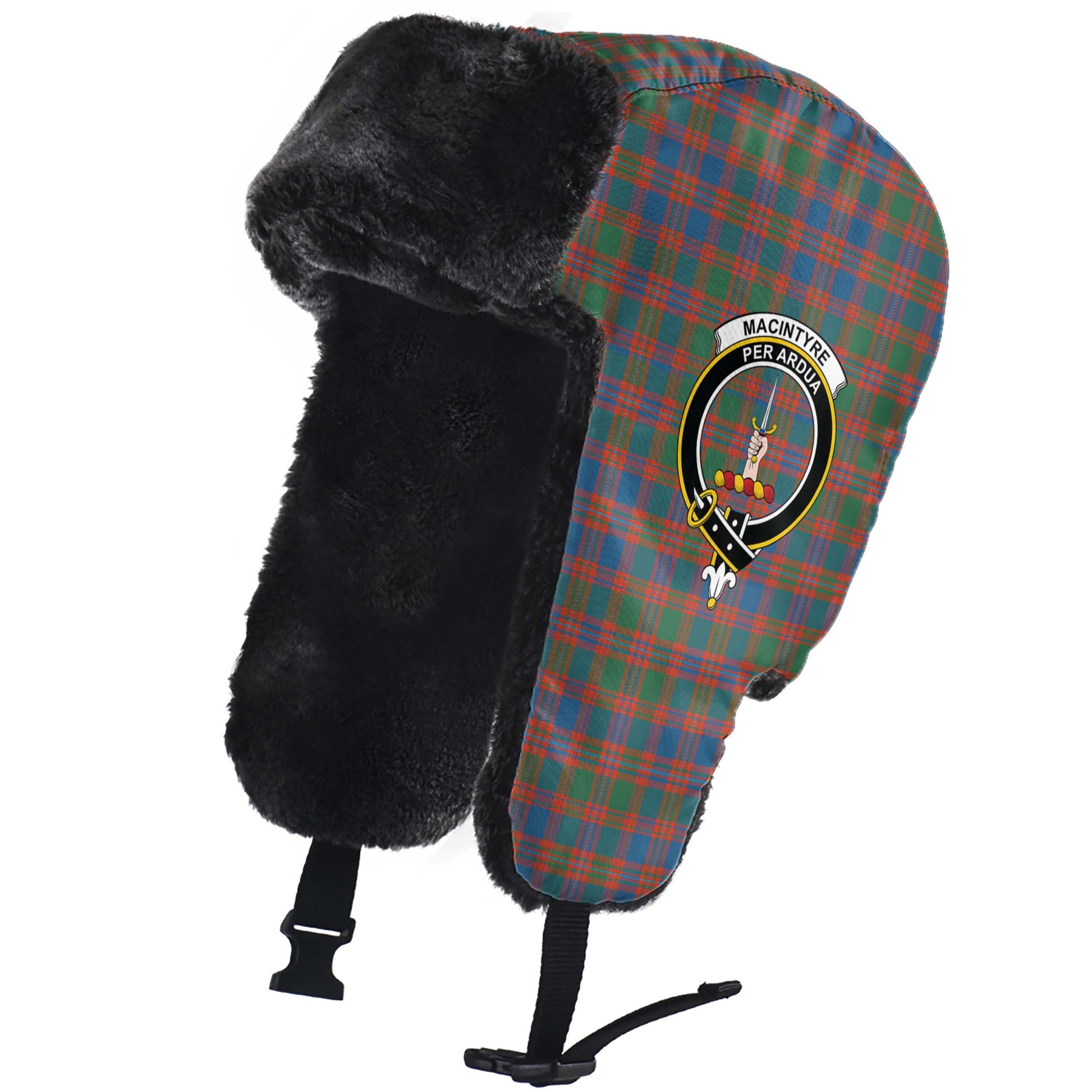 MacIntyre Ancient Tartan Winter Trapper Hat with Family Crest - Tartanvibesclothing