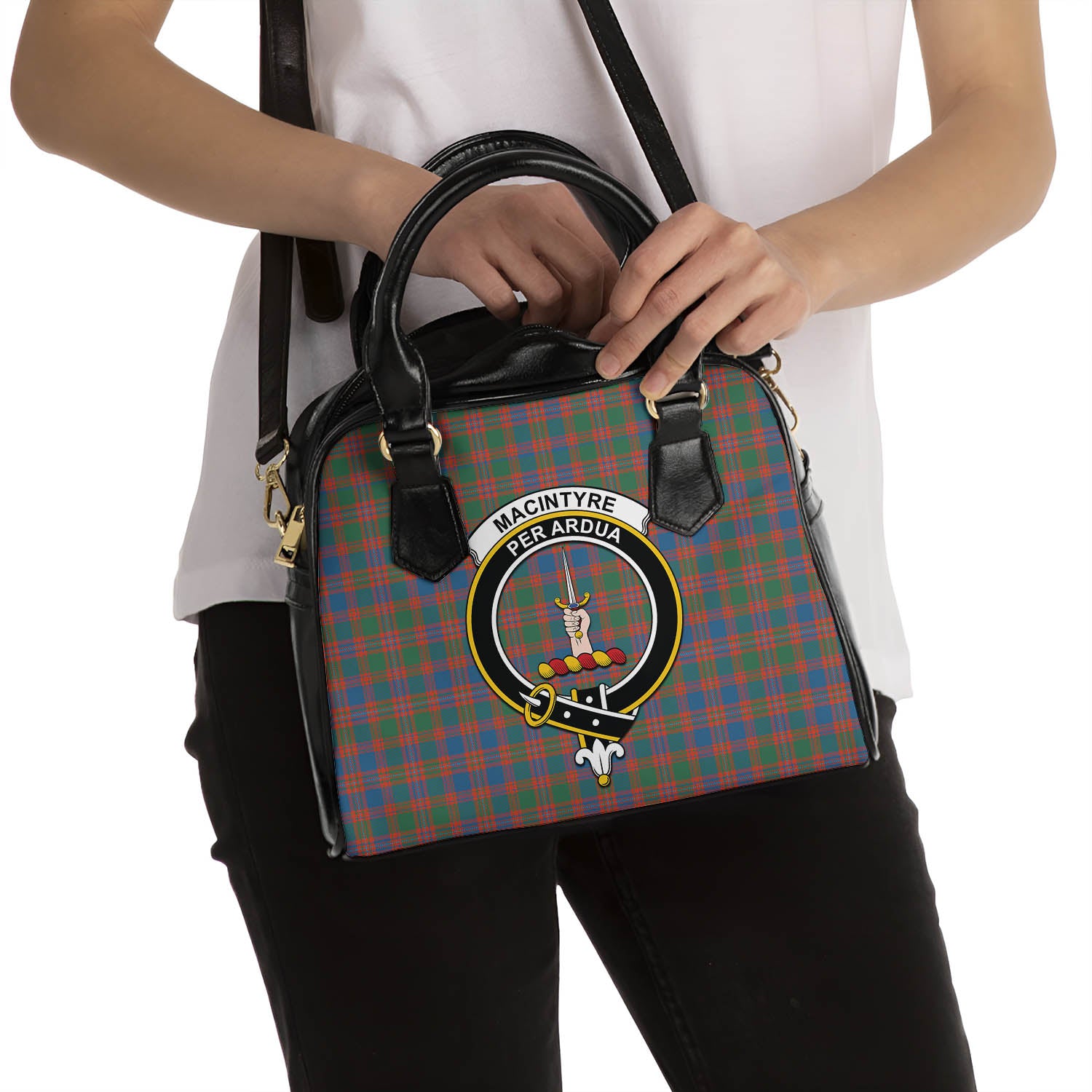 MacIntyre Ancient Tartan Shoulder Handbags with Family Crest - Tartanvibesclothing