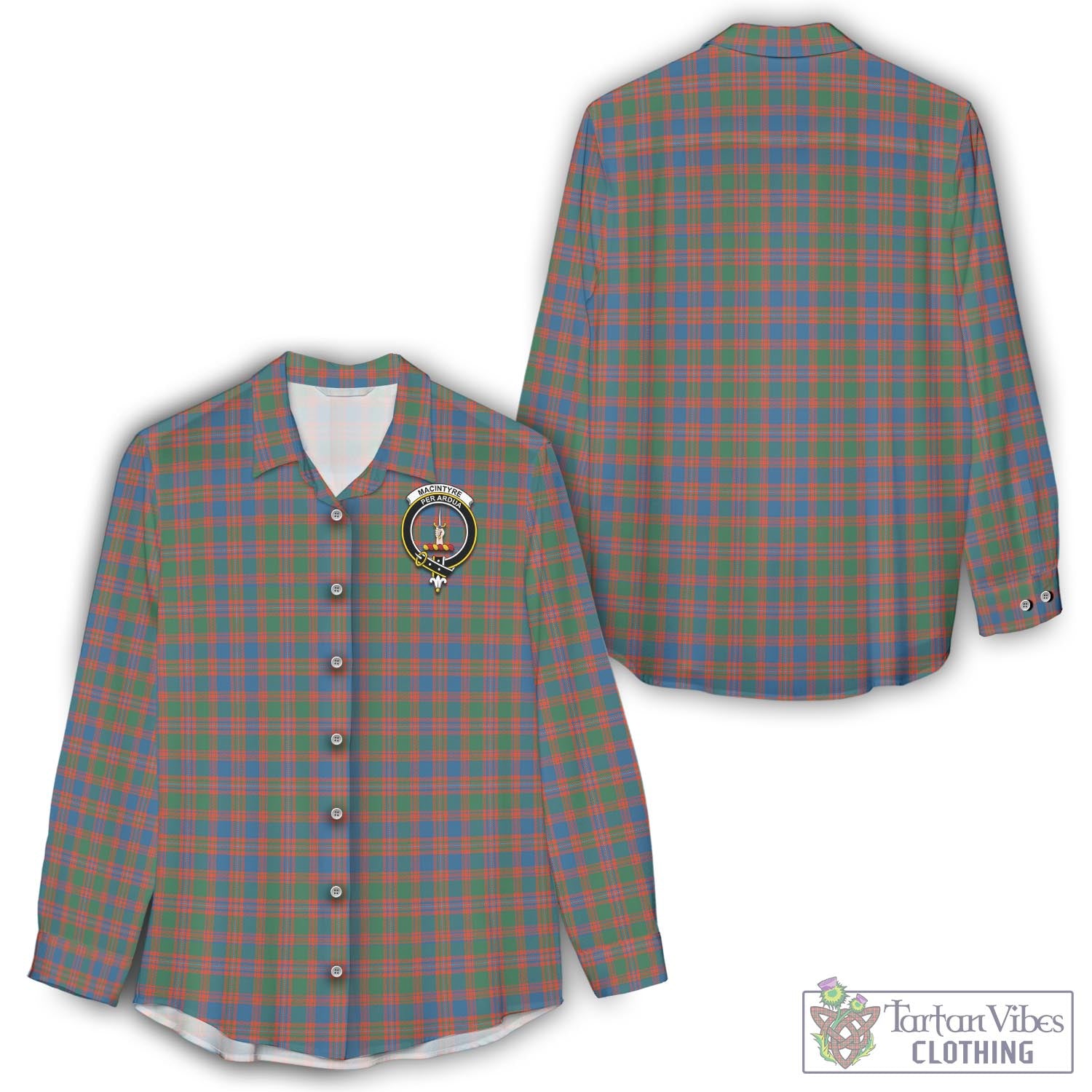 Tartan Vibes Clothing MacIntyre Ancient Tartan Womens Casual Shirt with Family Crest