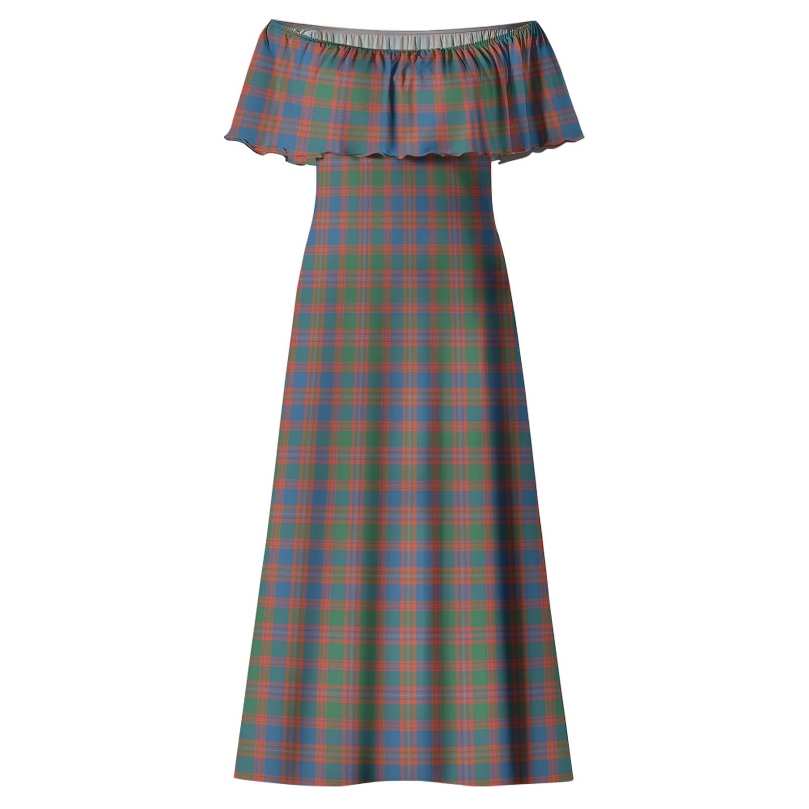 MacIntyre Ancient Tartan Off Shoulder Long Dress - Tartanvibesclothing