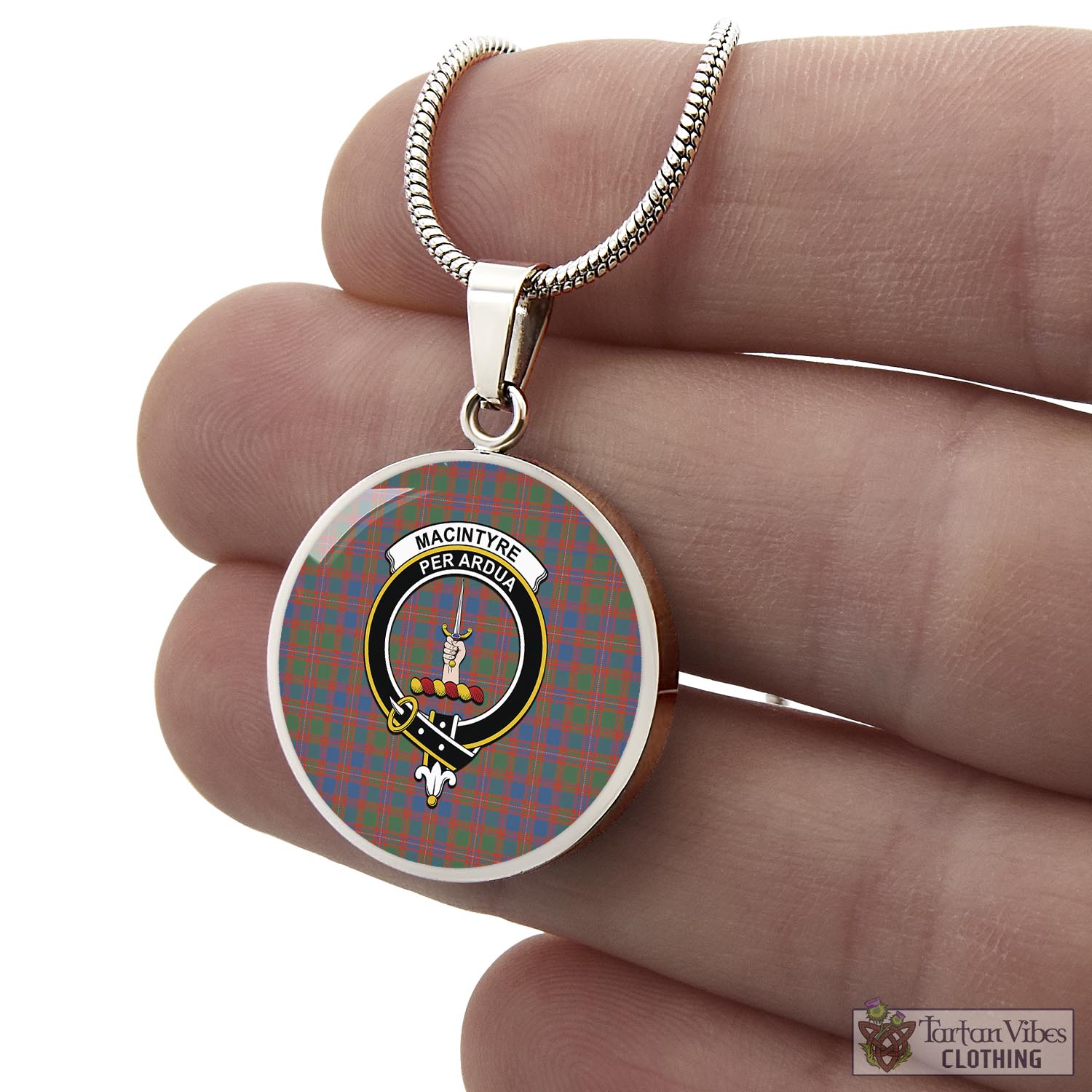 Tartan Vibes Clothing MacIntyre Ancient Tartan Circle Necklace with Family Crest