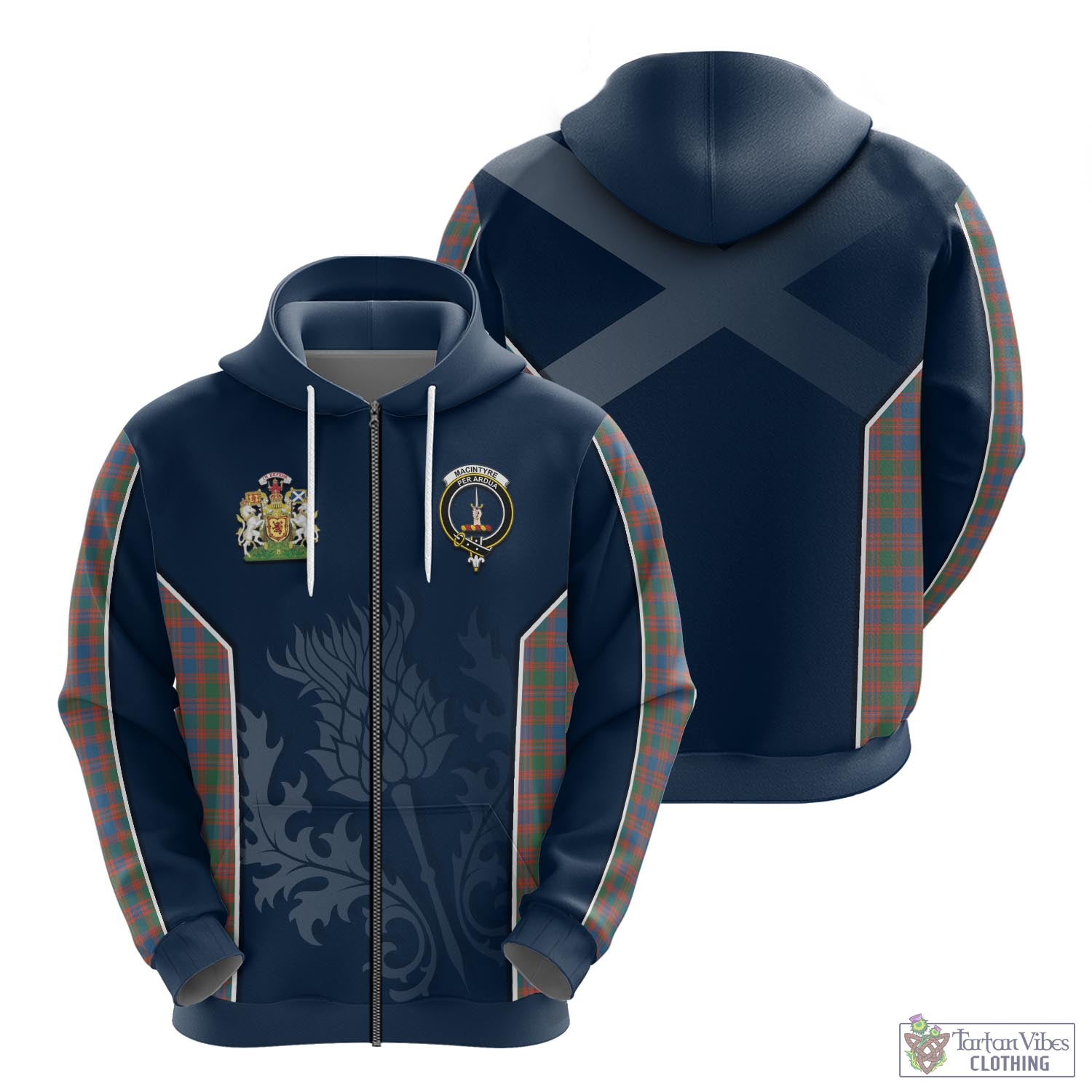 Tartan Vibes Clothing MacIntyre Ancient Tartan Hoodie with Family Crest and Scottish Thistle Vibes Sport Style