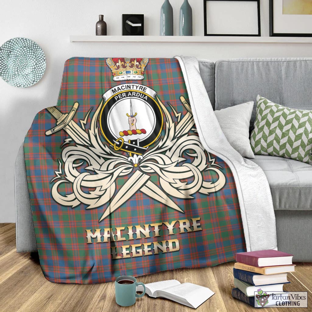 Tartan Vibes Clothing MacIntyre Ancient Tartan Blanket with Clan Crest and the Golden Sword of Courageous Legacy