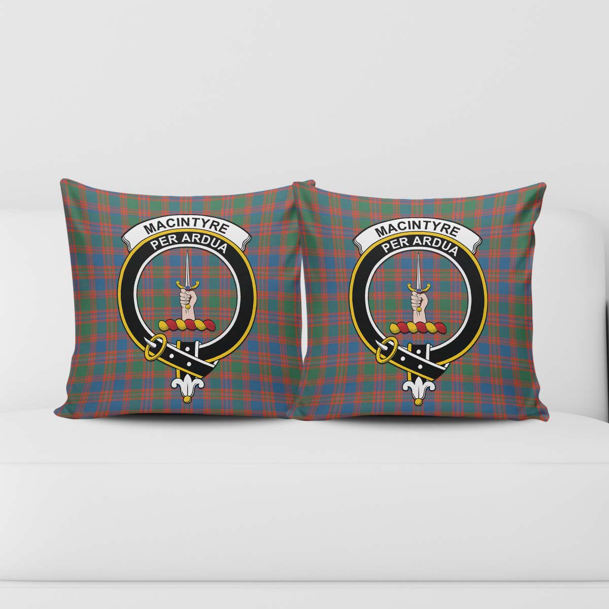 MacIntyre Ancient Tartan Pillow Cover with Family Crest - Tartanvibesclothing