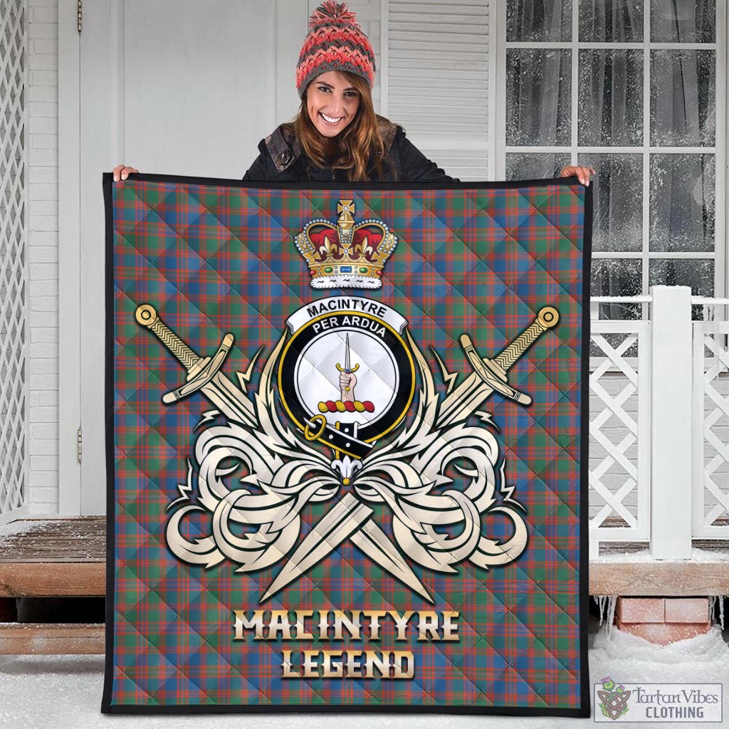 Tartan Vibes Clothing MacIntyre Ancient Tartan Quilt with Clan Crest and the Golden Sword of Courageous Legacy