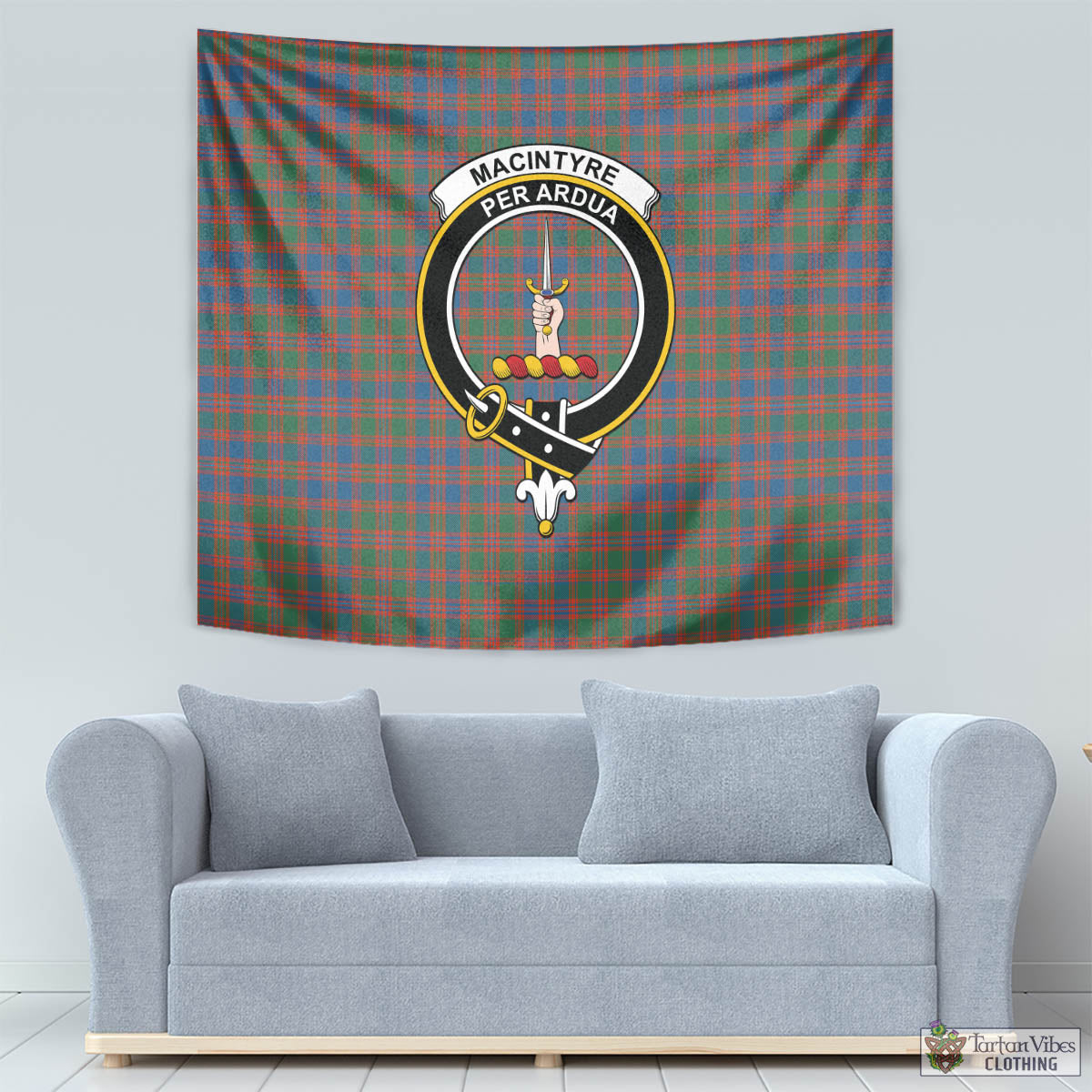 Tartan Vibes Clothing MacIntyre Ancient Tartan Tapestry Wall Hanging and Home Decor for Room with Family Crest