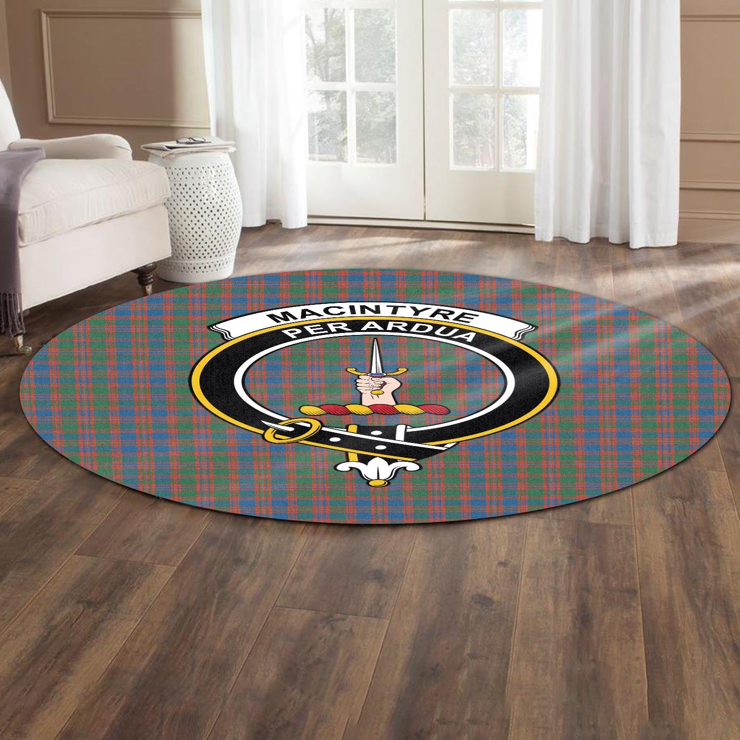 macintyre-ancient-tartan-round-rug-with-family-crest