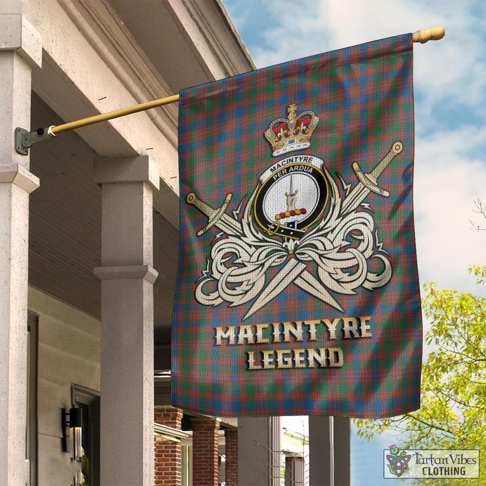 Tartan Vibes Clothing MacIntyre Ancient Tartan Flag with Clan Crest and the Golden Sword of Courageous Legacy