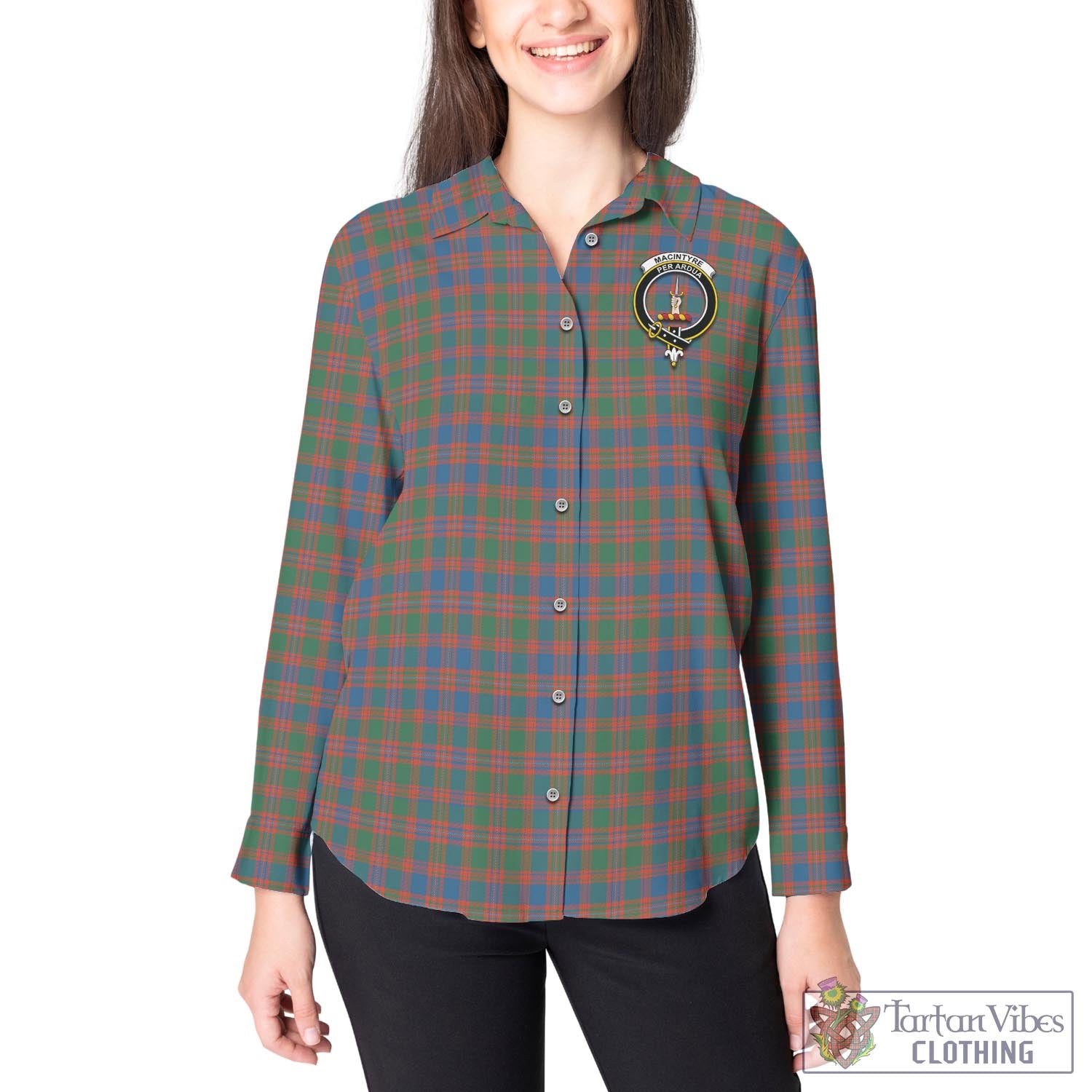 Tartan Vibes Clothing MacIntyre Ancient Tartan Womens Casual Shirt with Family Crest