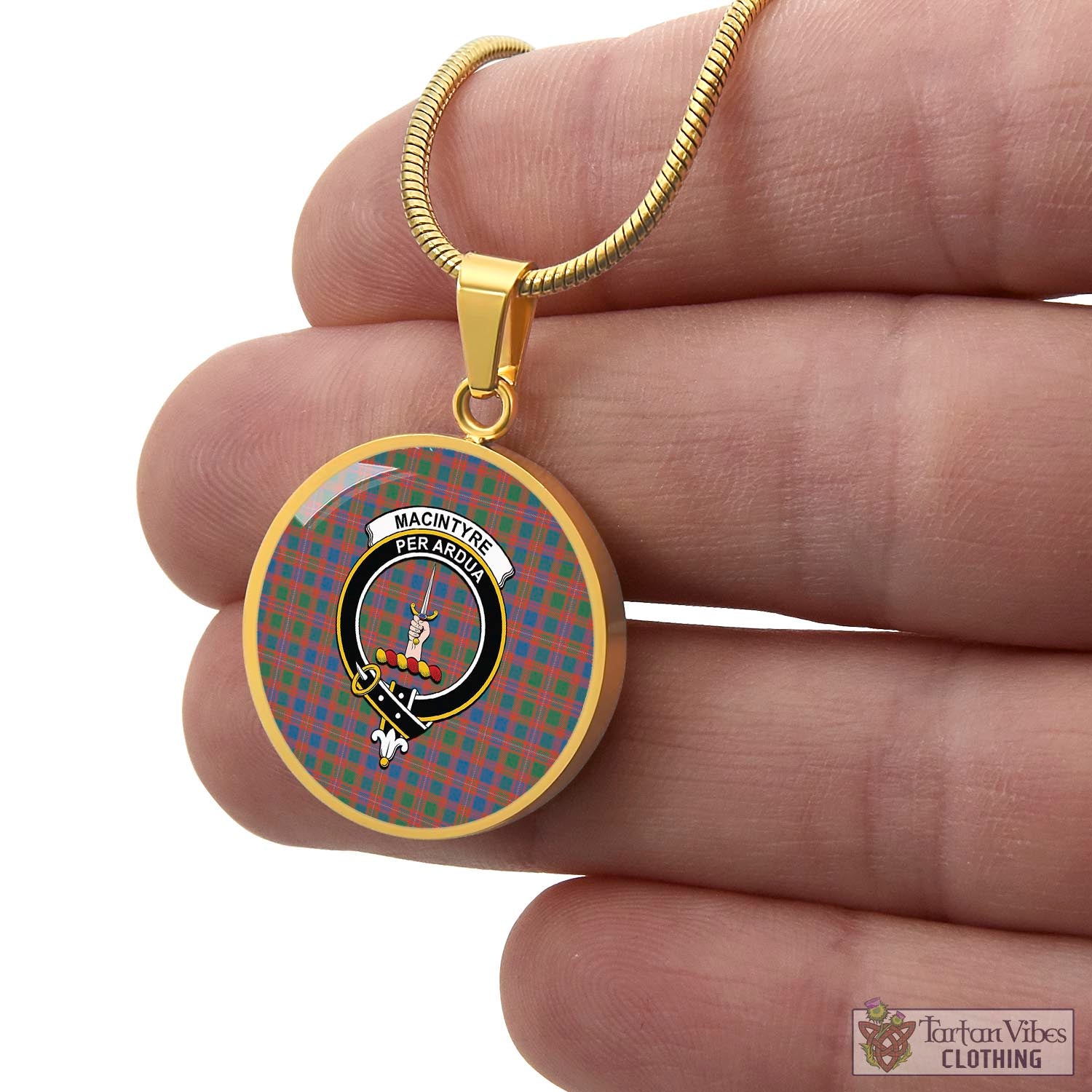 Tartan Vibes Clothing MacIntyre Ancient Tartan Circle Necklace with Family Crest