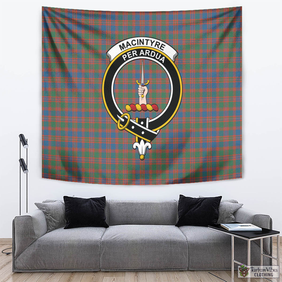 Tartan Vibes Clothing MacIntyre Ancient Tartan Tapestry Wall Hanging and Home Decor for Room with Family Crest