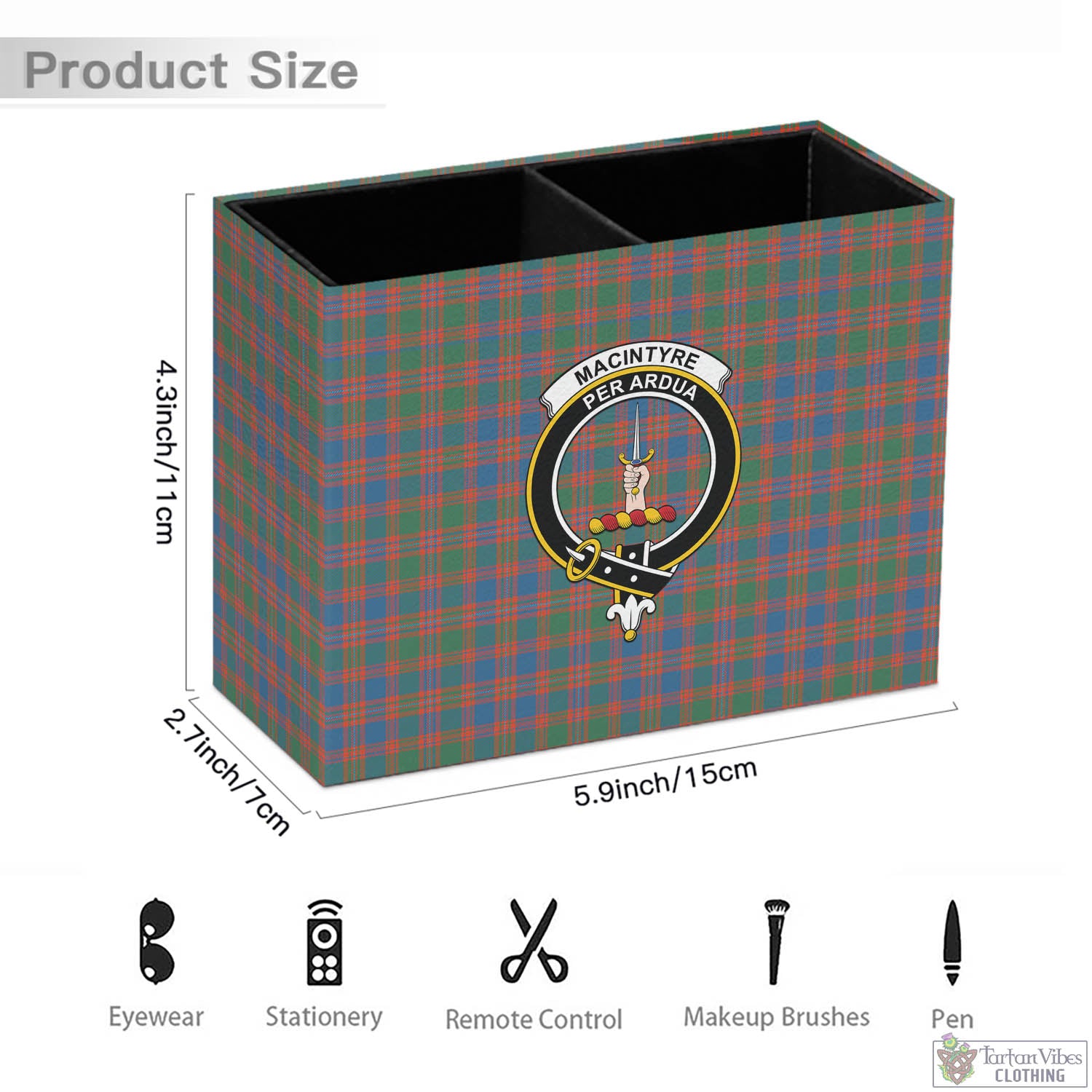 Tartan Vibes Clothing MacIntyre Ancient Tartan Pen Holder with Family Crest