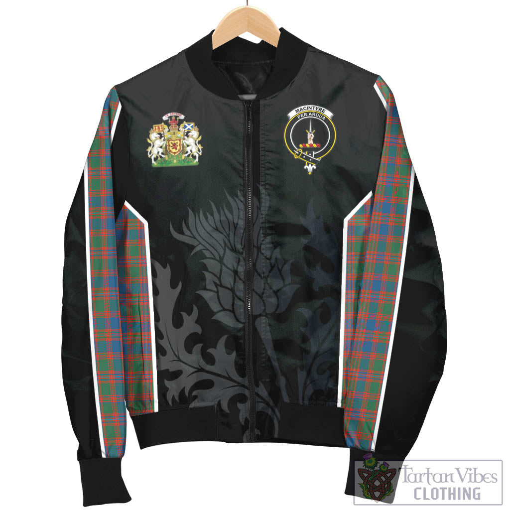 Tartan Vibes Clothing MacIntyre Ancient Tartan Bomber Jacket with Family Crest and Scottish Thistle Vibes Sport Style